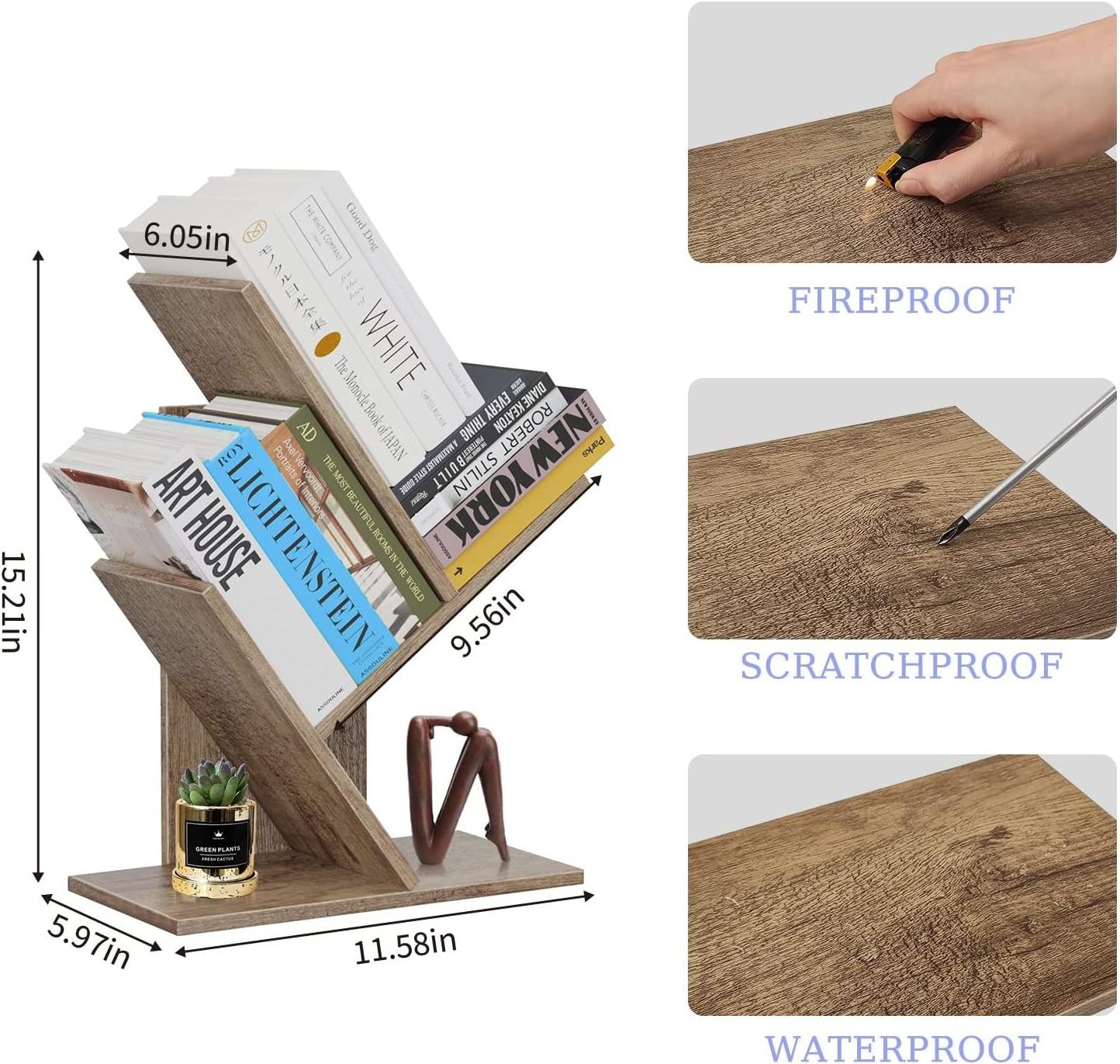 Wholesale Wood Free-Standing Holder Organizer Tree Bookshelf 3-Tier Small Book Rack Wood Display Bookcase for Magazines