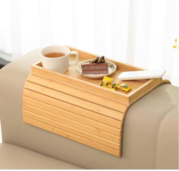 Sofa Arm Tray Bamboo Sofa Tray Table for Couch, Sofa Armrest Tray Anti-Slip Clip Couch Cup Holder for Snacks Phone Control Cups