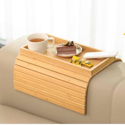 Sofa Arm Tray Bamboo Sofa Tray Table for Couch, Sofa Armrest Tray Anti-Slip Clip Couch Cup Holder for Snacks Phone Control Cups