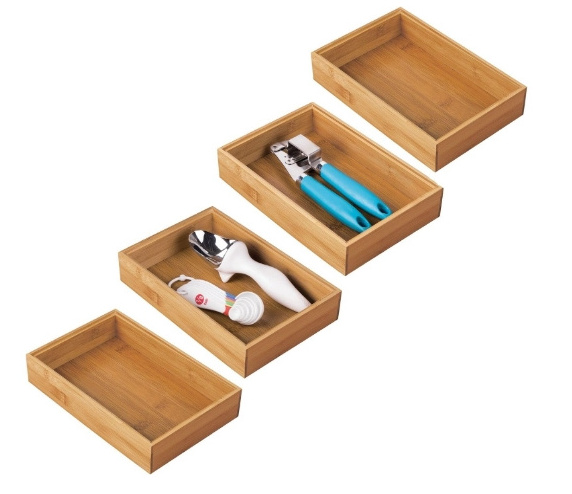 Long Stackable Wooden Bamboo Drawer Organizer 6L Storage Box Tray for Kitchen Utensils Sierware and Cosmetics