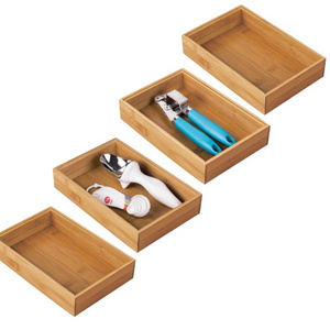 Long Stackable Wooden Bamboo Drawer Organizer 6L Storage Box Tray for Kitchen Utensils Sierware and Cosmetics