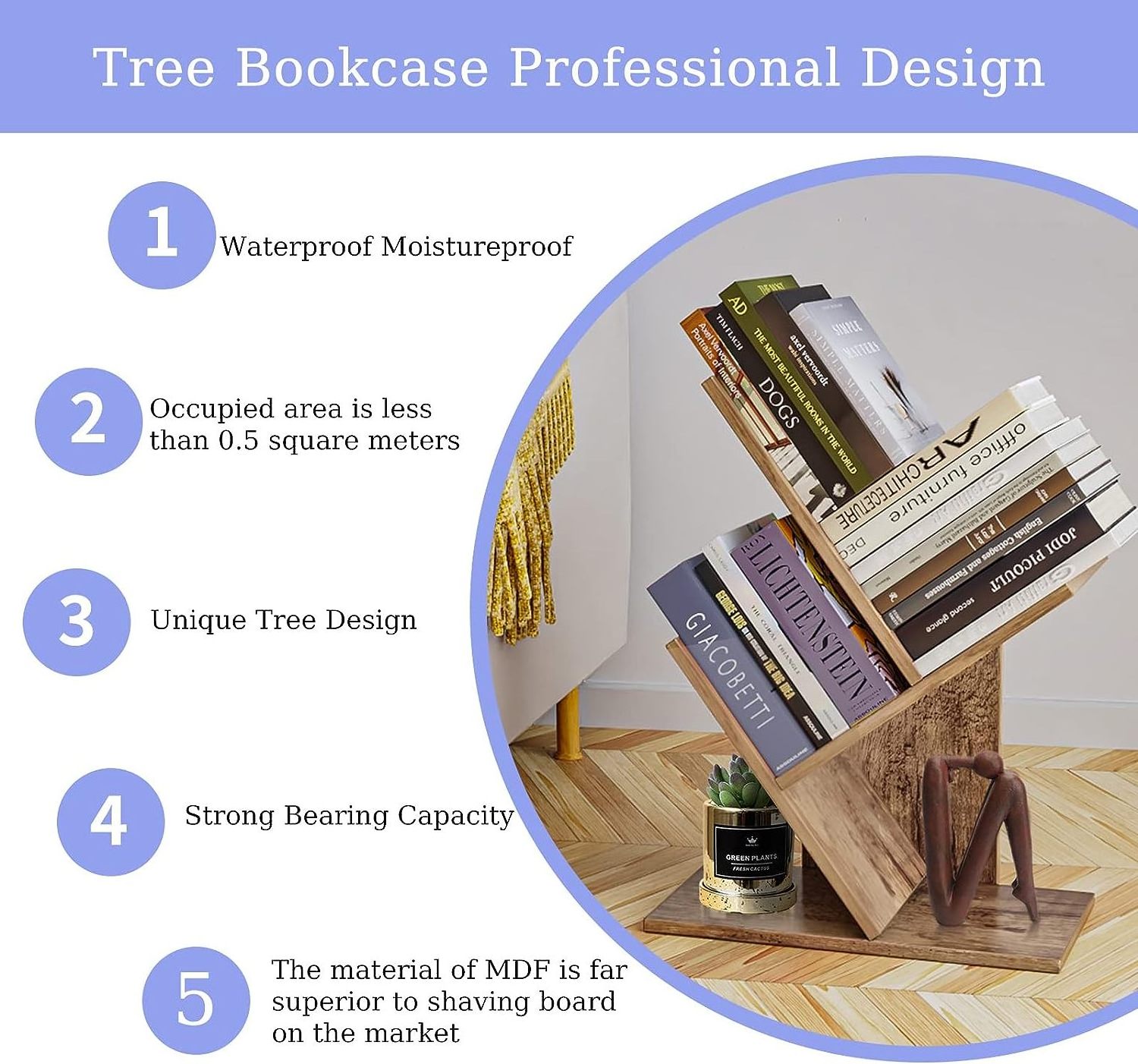 Wholesale Wood Free-Standing Holder Organizer Tree Bookshelf 3-Tier Small Book Rack Wood Display Bookcase for Magazines