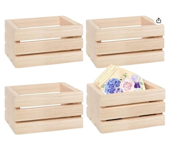 4-Pack Mini Rustic Wooden Crates Decorative Unfinished Wood Box for Jewelry Storage for Kitchen and Office Use