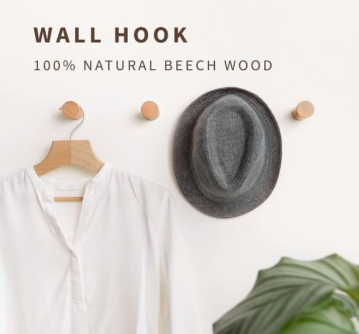 custom Natural Wooden Wall Hooks Pack of 4 Wall Mounted Hook Wood Coat Rack Decorative Wooden Pegs for Hanging Hat Towel Purse