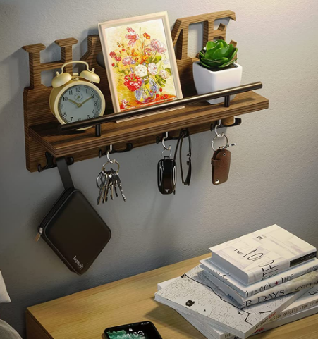 Custom Wooden Key Holder for Wall with Home Decoration, Key Hooks Wall Mounted Mail Rack with 7 Sturdy Hooks Decor