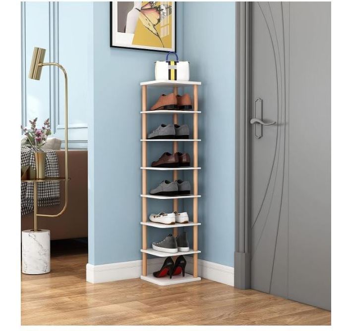 custom 8 Tiers Vertical Shoe Rack Narrow Organizer Wooden Shoe Storage Stand Space Saving Shelf Tower Free Standing for Entryway