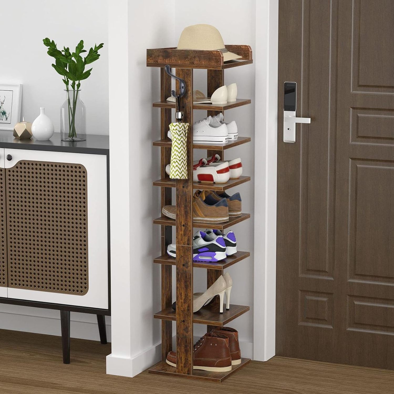 Wooden Vertical Shoe Rack for Entryway Modern Shoe Organizer for Space Saving Shoes Storage Shelf Multifunctional Storage Rack