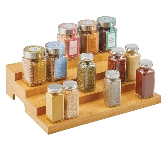 Modern Compact 4-Tier Bamboo Kitchen Cabinet Pantry Shelf Spice and Food Storage Organizer Caddy Rack Holds Spices