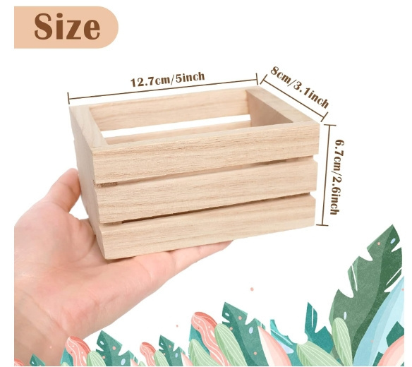 4-Pack Mini Rustic Wooden Crates Decorative Unfinished Wood Box for Jewelry Storage for Kitchen and Office Use