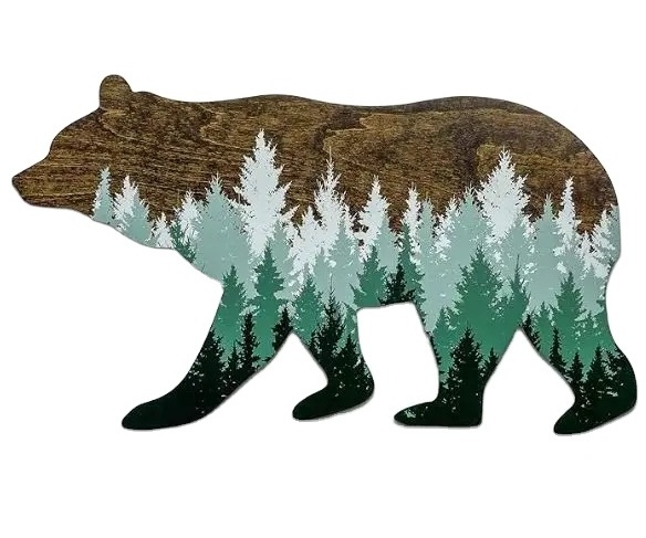 Custom Forest Bear Wall Sign, Adventure Theme Rustic Wood Nursery Decor Pine Tree Mountain Aesthetic, Home Art Decorations