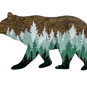 Custom Forest Bear Wall Sign, Adventure Theme Rustic Wood Nursery Decor Pine Tree Mountain Aesthetic, Home Art Decorations