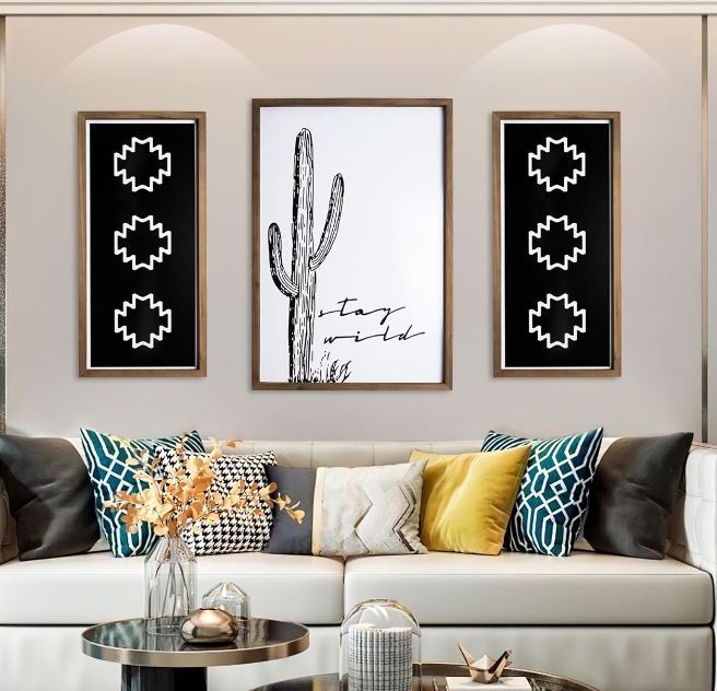 custom Wall Art Wood Western Decor Framed Black White Boho Southwestern Desert Modern Farmhouse Southwest Home Decorations