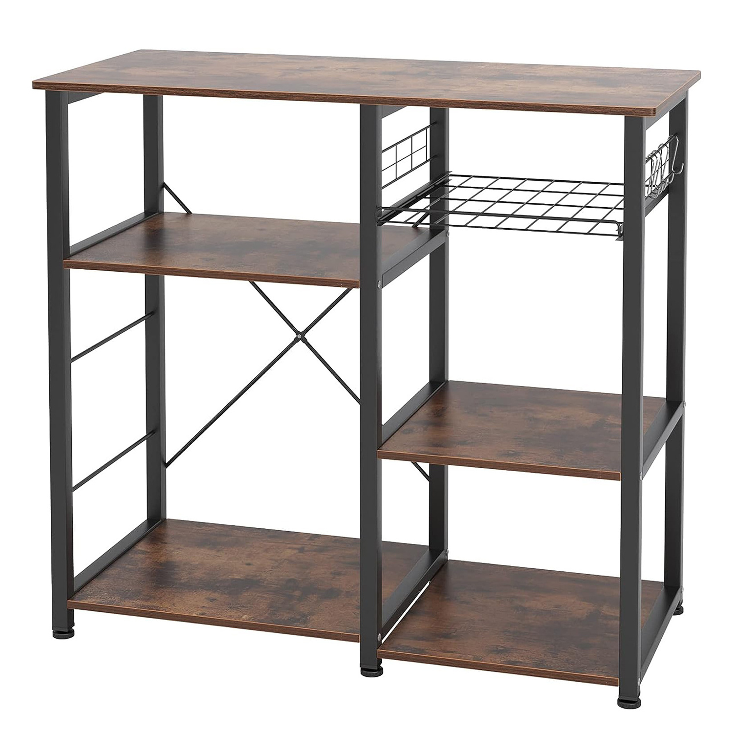 5-Tier Kitchen Shelves Organizers Racks with Movable Basket Wooden Stand Storage Coffee Station Table for Home Kitchen