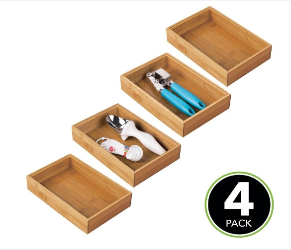 Long Stackable Wooden Bamboo Drawer Organizer 6L Storage Box Tray for Kitchen Utensils Sierware and Cosmetics