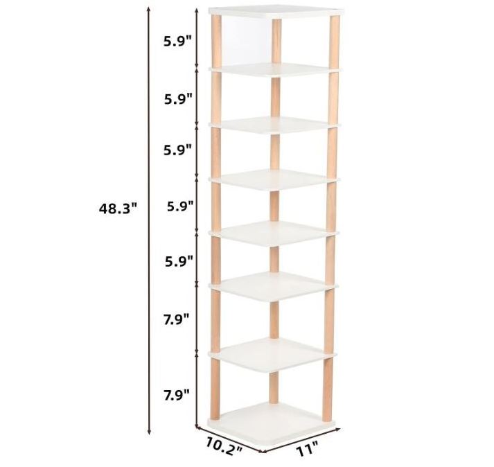 custom 8 Tiers Vertical Shoe Rack Narrow Organizer Wooden Shoe Storage Stand Space Saving Shelf Tower Free Standing for Entryway