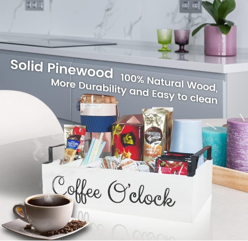 Wedding decor Coffee Station Organizer with Small Removable Dividers Wooden Coffee Bar Accessories Storage For Countertop