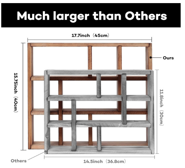 Wholesale custom Larger 9Slot Rustic Wood Floating Shelves Rustic Shadow Box Shelf Lightweight Solid Wood Display Shelf