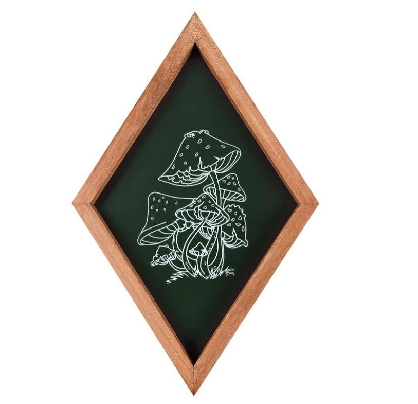 custom Dark Green Mushroom Decor Farmhouse Home Wall Decor, Wood Diamond Frame Mushroom Wall Art, Mushroom Kitchen Decor