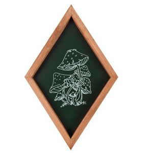 custom Dark Green Mushroom Decor Farmhouse Home Wall Decor, Wood Diamond Frame Mushroom Wall Art, Mushroom Kitchen Decor