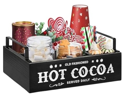 custom Wooden Hot Chocolate Bar Organizer with Handle, Countertop Coffee Station Bar Accessories, Farmhouse Hot Chocolate Decor