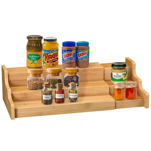 3-Tier Expandable Bamboo Spice Rack Kitchen Bathroom Cabinet Organizer Wooden Counter Storage Rack Kitchen Desk Storage Shelves