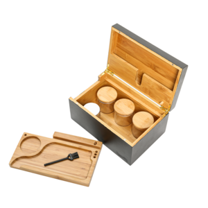 ARTAWEIN custom solid wood bamboo storage box multi function wooden stash box with proof jars and grinder