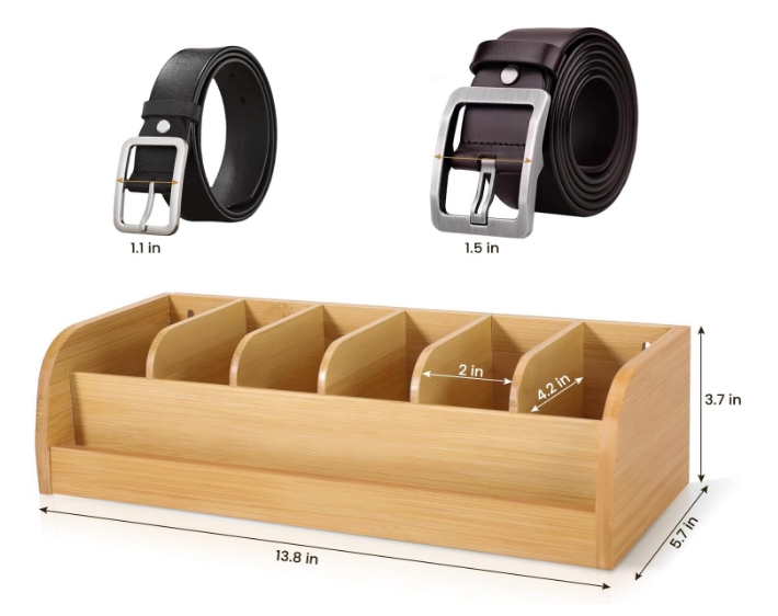 Bamboo Belt Organizer for Closet Wall   Tabletop Displays Belt Storage Rack with Mounting Hardware Makes Great for Men (