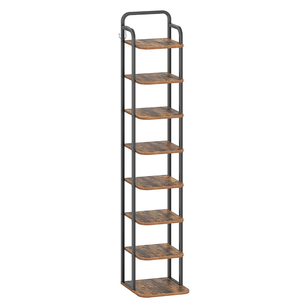 8 Tier Narrow Shoe Shelves Vertical Shoe Rack Wood Organizer for Closet Entryway Free Standing Shoe Tower for Small Spaces