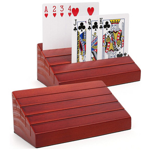 Wood Playing Card Holders Tray Racks Organizer for Kids Seniors Adults Portable Hands Free Card Holders for Family Card Game