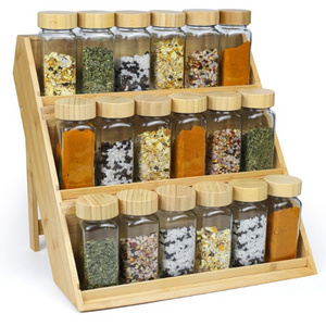 Bamboo Spice Rack Organizer 3 tier Seasoning Spice Shelf Space Saving Spice Racks Free Standing for Kitchen Drawer Cabinet