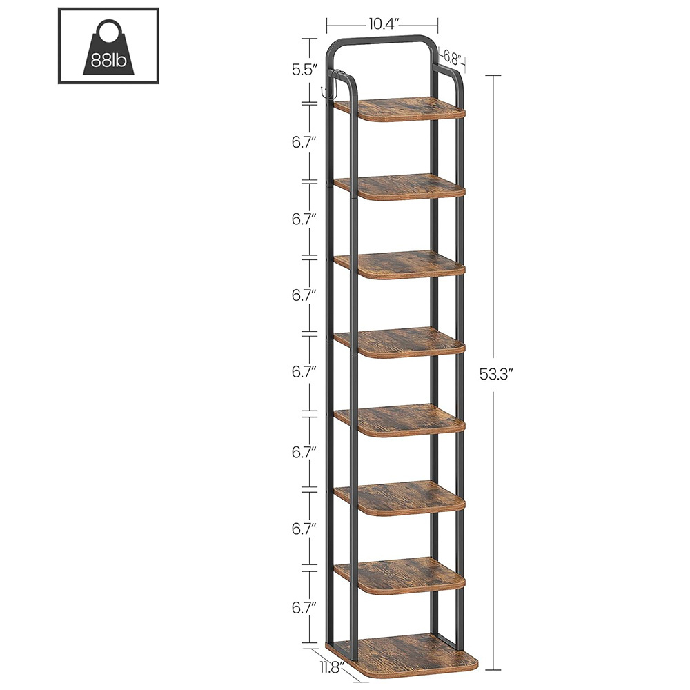 8 Tier Narrow Shoe Shelves Vertical Shoe Rack Wood Organizer for Closet Entryway Free Standing Shoe Tower for Small Spaces