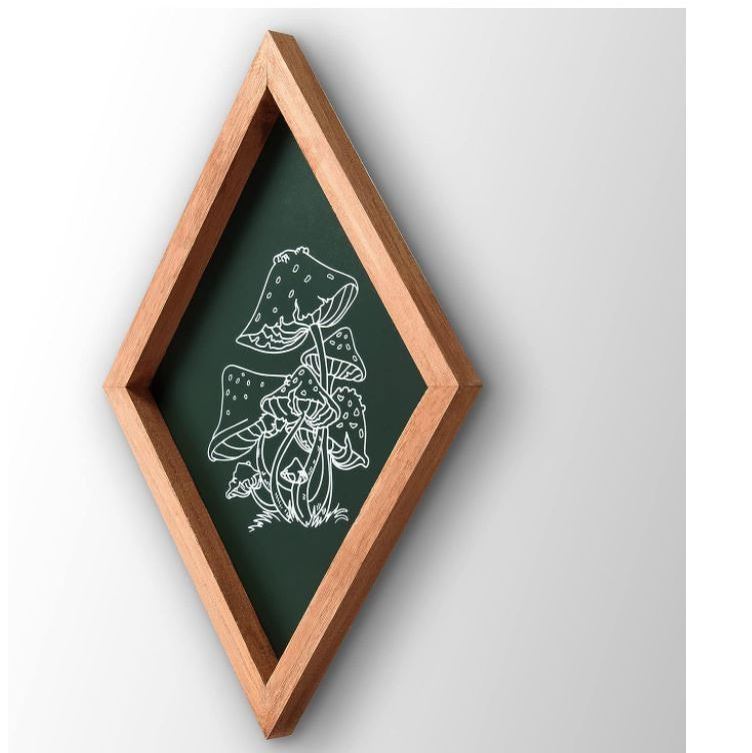 custom Dark Green Mushroom Decor Farmhouse Home Wall Decor, Wood Diamond Frame Mushroom Wall Art, Mushroom Kitchen Decor