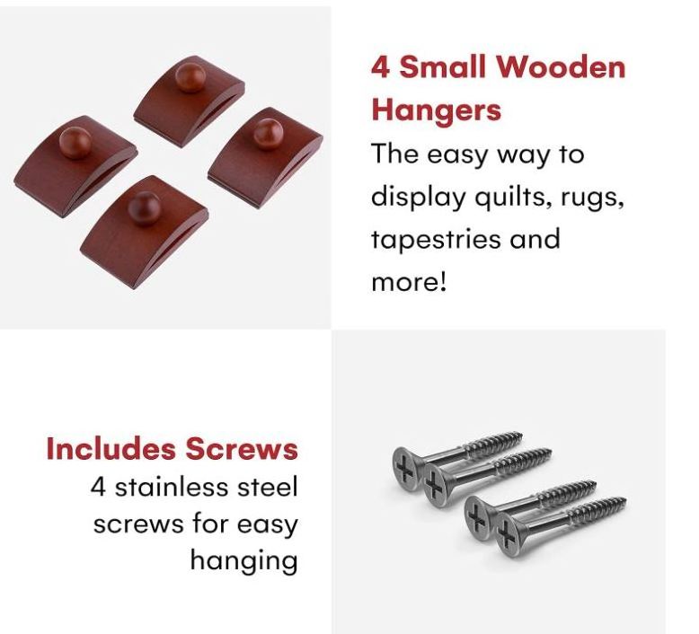 Wooden Quilt Wall Hangers 4 Large Clips and Screws for Wall Hangings Tapestry Hangers/Quilt Hangers for Wall hangings