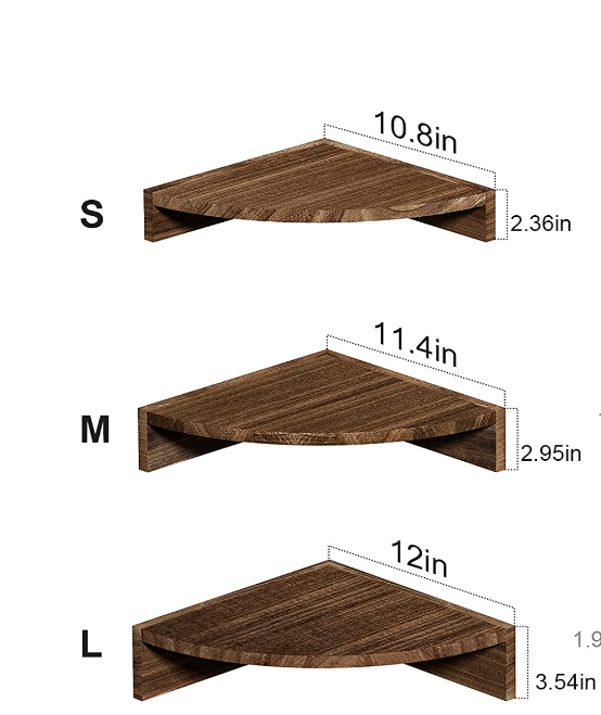 Corner Shelf Wall Mount, Set of 3 Floating Shelves for Wall Storage and Display Rustic Wood Shelves for Bedroom Kitchen