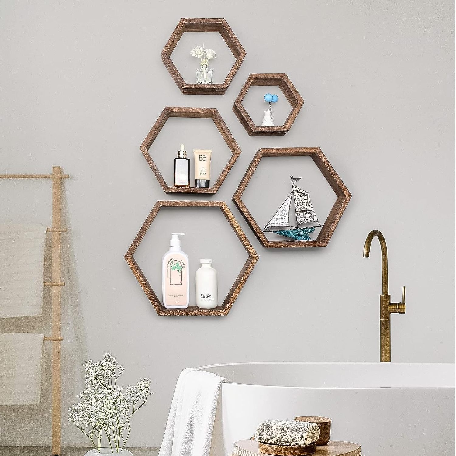 Hexagonal floating shelf honeycomb shelf decoration Wall decoration for living room  bedroom  bathroom  kitchen  office