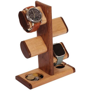 custom 5 in One Multiple Wood Watch Holder Stand Charging Station, Watch Display Tower Jewelry Organizer for Rings