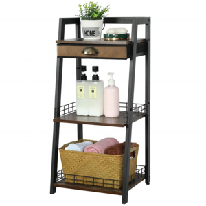 three tier tower ladder bathroom floor storage shelf with drawer and open shelving for living room and balcony