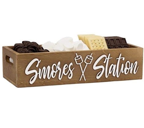 Rustic S'mores Station Box Wooden Smores Tray Station S'mores Bar Holder with Handles