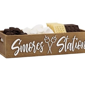 Rustic S'mores Station Box Wooden Smores Tray Station S'mores Bar Holder with Handles