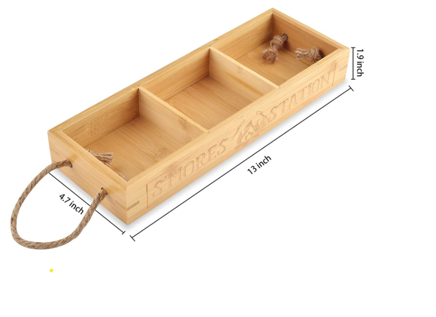 Custom S'mores Station Box Smores Caddy Bamboo Holder Wooden Organizer Box for Serving Snacks Camping BBQ Accessories