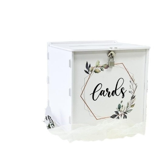 Customize White Wedding Card Box with Lock PVC Gift Card Box for Wedding Reception Eucalyptus DIY Wedding Envelope  Box