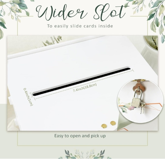 Customize White Wedding Card Box with Lock PVC Gift Card Box for Wedding Reception Eucalyptus DIY Wedding Envelope  Box