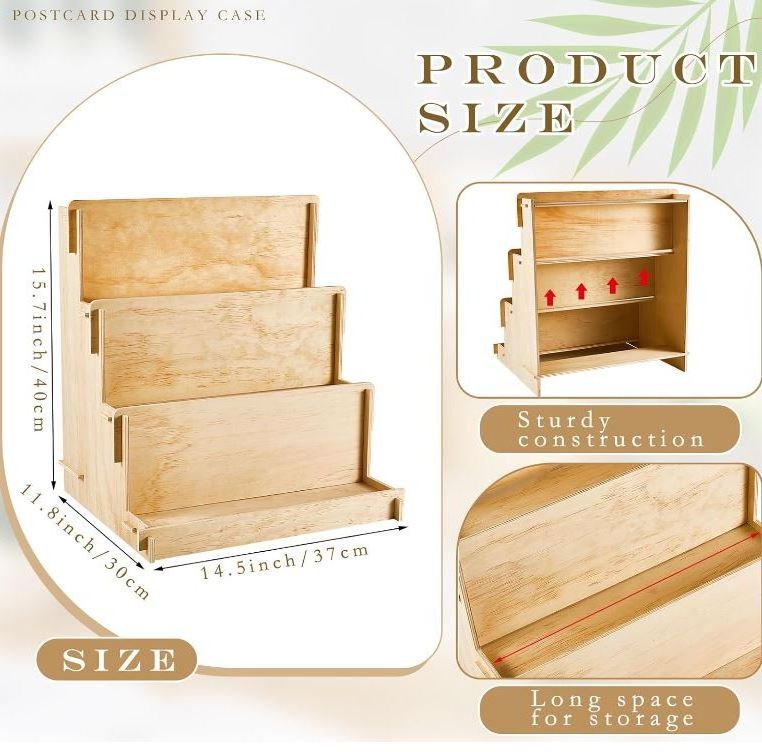 custom 3 Tier Wooden Card Display Stand Stationary Organizer Sticker Crafts Greeting Card Racks Retail Holder Counter Tabletop