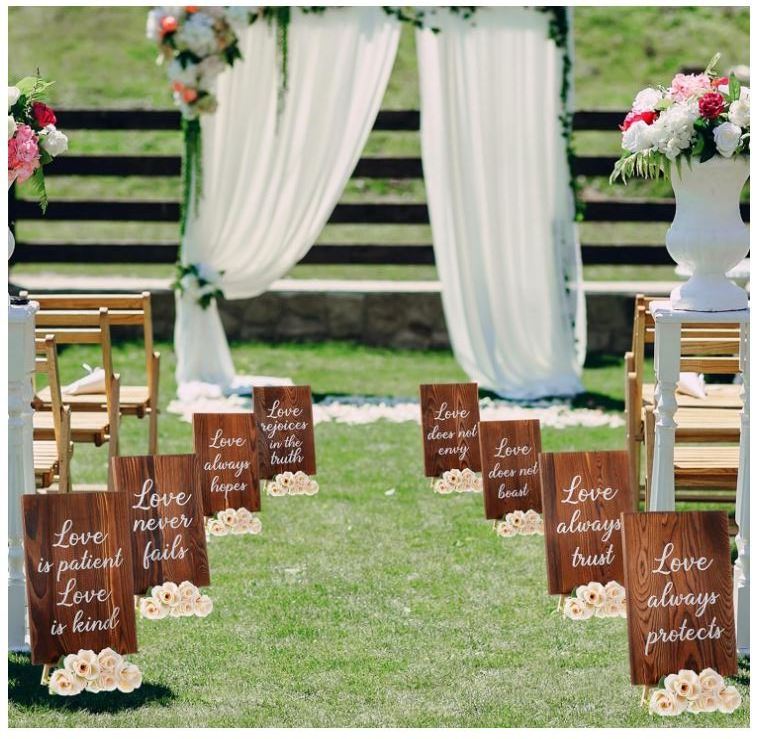 custom Set of 8 Wedding Aisle Signs, Wooden Wedding Signs Love Is Patient Kind Rustic Wood Signage Bible Verses Wall Decor