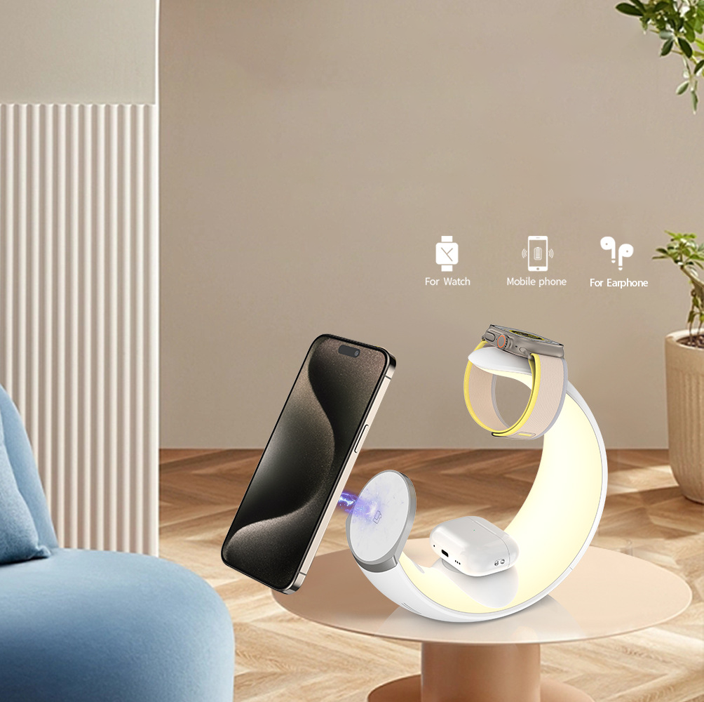 Moon Light New Magnetic 3 in 1 Wireless Charger Night Light 15W Wireless Charging Atmosphere Wake up Light