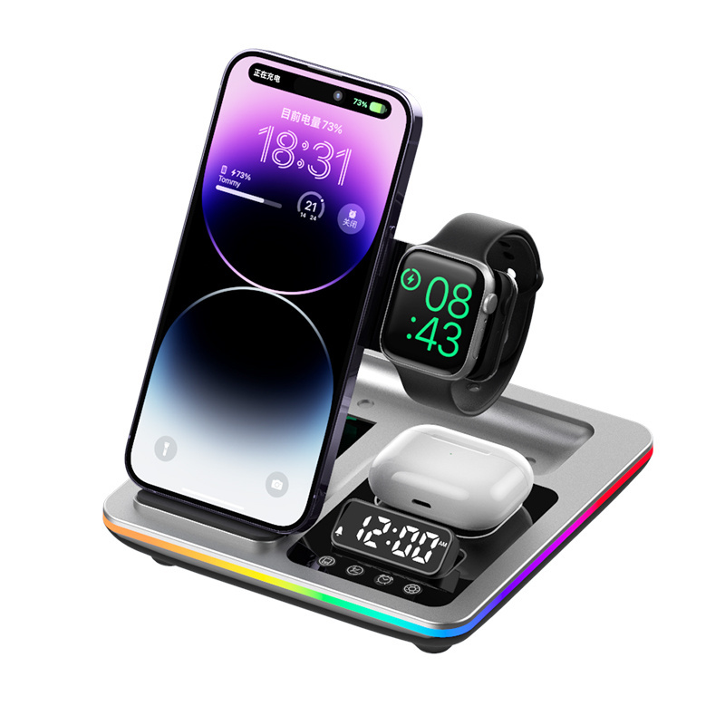 Touch Control Folding 30W Multifunctional Wireless Charging Station with RGB Lantern 5-in-1 Wireless Charger