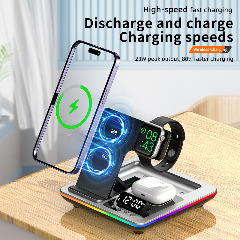 Touch Control Folding 30W Multifunctional Wireless Charging Station with RGB Lantern 5-in-1 Wireless Charger