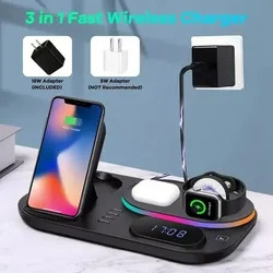 30W Fast Charging Station 3 in 1 With Alarm Clock Night Light Foldable Magnetic 5 In 1 Wireless Charger