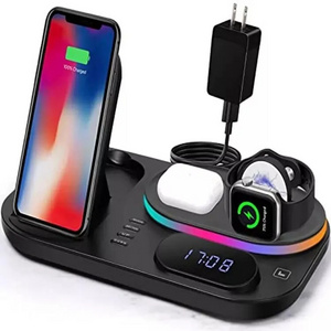 30W Fast Charging Station 3 in 1 With Alarm Clock Night Light Foldable Magnetic 5 In 1 Wireless Charger