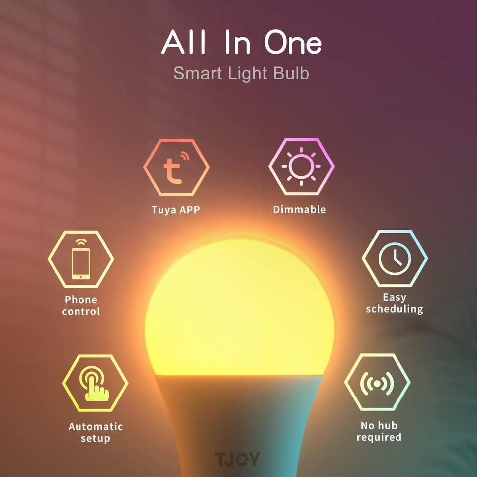 A19 E26 4 Set Pack RGB Tuya APP WIFI Control Alexa Google Home Dimmable Multi Color Changing Lights Smart LED Bulbs